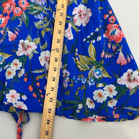 Yumi Kim Amalfi Coast Soho Mixer Silk Mini Wrap Dress Size XS Blue Floral Boho - Picture 7 of 10